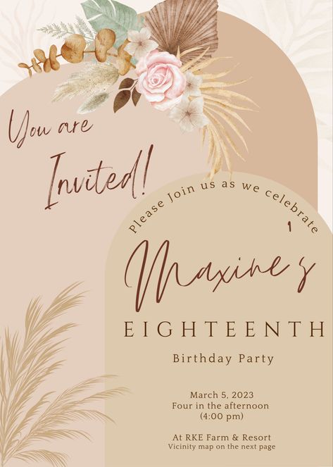 Floral, Nude Reunion Quotes, Wedding Card Design Indian, Neutral Party, Debut Invitation, Debut Ideas, Reunion Invitations, 25th Birthday Parties, Chic Invitation, Eighteenth Birthday