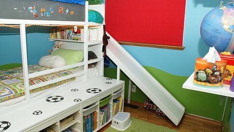 Kura Bunk Bed, Ikea Bunk Bed, Kid Bedroom Ideas, Diy Slides, Bed Slide, Bunk Bed Ideas, Ikea Kura Bed, Diy Bunk Bed, Kid Room Ideas