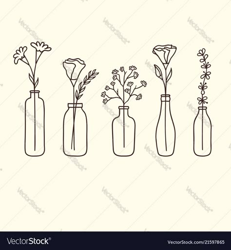 Bud Vase Tattoo, How To Draw Flowers In A Vase, Flowers In Vase Drawing, Flower In Bottle, Bored Doodles, Doodles Nature, Flowers In Bottles, Small Vases With Flowers, Plant Doodles