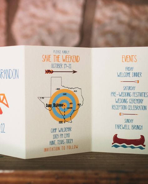 Save The Weekend, Summer Camp Themes, Camping Pics, Weekend Wedding, Unique Save The Dates, Destination Wedding Invitations, Martha Stewart Weddings, Mexico Wedding, Austin Wedding