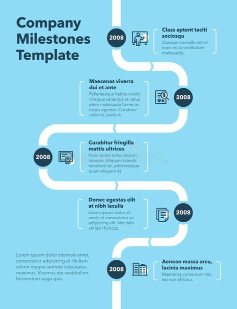 Modern Company Milestones Timeline Template - Blue Version Stock Vector - Illustration of month, mark: 184984803 Presentation Illustration, Timeline Template, Timeline Design, Vertical Design, Career Path, Company Profile, Profile Design, Advertising Design, Flyer Template