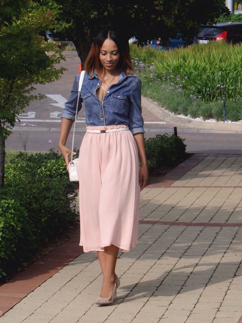 The midi skirt - wearing a blush pink midi skirt. #Lookpost #newhipsterstyle  ---   Fashionistas of South Africa --- Crystal Kasper Blush Pink Skirt Outfit, Pink Skirt For Spring Workwear, Pink Pencil Skirt For Summer Workwear, Light Pink Skirt Outfit, Chic Relaxed Pink Skirt, Pink Pencil Skirt For Workwear, Pink Midi-length Pencil Skirt For Spring, Pale Pink Skirt, Blush Pink Skirt