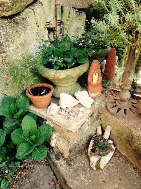 )O( Garden Altar Pagan, Backyard Altar, Garden Altar, Garden Shrine, Outdoor Altar, Witches Garden, Sacred Space Altar, Herbal Witch, Witchy Garden