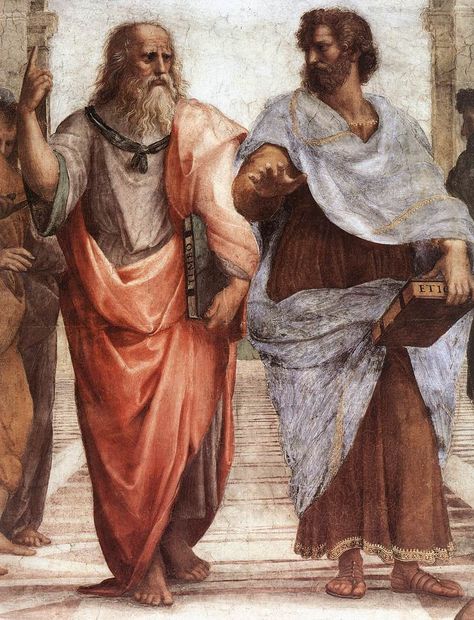 Plato (left) and Aristotle (right), a detail of The School of Athens, a fresco by Raphael. School Of Athens, Greek Philosophy, Ancient Greek Philosophers, Greek Philosophers, Dante Alighieri, Friedrich Nietzsche, Alexander The Great, Caravaggio, Philosophers