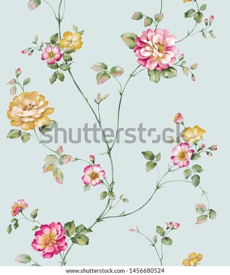 Watercolor Floral Spring Pattern Botanical Illustrationgreetings Stock Illustration 1456680524 | Shutterstock Botanical Flower Art, Ajrakh Prints, Spring Pattern, Abstract Pattern Design, Line Flower, Floral Branch, Textile Pattern Design, Flower Art Images, Flower Artwork