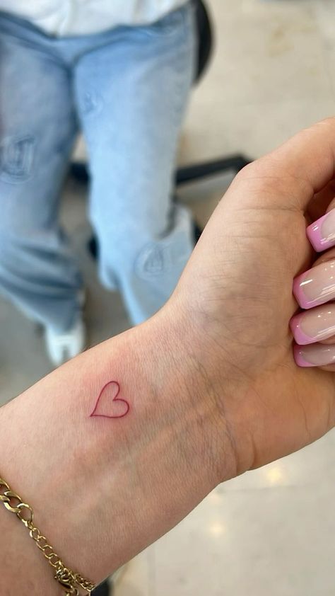 Small Heart Tattoo Back Of Arm, Perfect Small Tattoos, Heart Tattoo On Wrist Ideas, Heart Survivor Tattoo, Hand Tattoos For Women Heart, Fine Heart Tattoo, Heart Placement Tattoo, Take Heart Tattoo, Handwritten Heart Tattoo