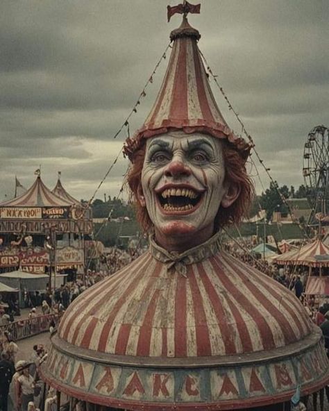 Dark Circus Art, Halloween Tattoos Ideas, Clown Phobia, Creepy Clown Pictures, Scary Circus, Haunted Circus, Creepy Circus, Circus Aesthetic, Creepy Carnival