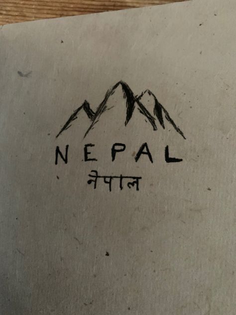 Three mountain peaks designed after the Himalayas. Underneath is text in both English and Nepalese reading “Nepal” Nepal Tattoo Ideas, Nepali Tattoo Design, Nepalese Tattoo, Nepal Drawing, Nepali Tattoo, Nepal Tattoo, Drawn Mountains, Quick Illustration, Finger Mehendi Designs