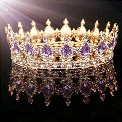 Tiaras And Crowns Wedding, Wedding Ring Hand, The Remarried Empress, Purple Quince, Quinceanera Crown, Purple Crown, Remarried Empress, Gold Color Combination, Bridal Tiaras