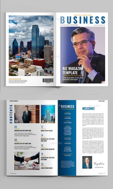 Business Magazine Template, This can be used for business, corporate or any others purpose. Total 32 custom pages. Super simple to edit and customize with your own details! Corporate Magazine Layout Design, Business Magazine Design, Business Magazine Layout Design, Indesign Layout Inspiration, Business Magazine Cover, Magazine Back Cover, Corporate Magazine, Free Font Websites, Company Magazine