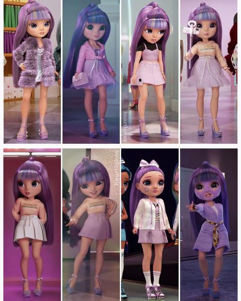 Rainbow High Violet, Dc Superhero Girls Dolls, Rainbow Dolls, Character Edits, Aesthetic Era, Hello Kitty Wallpaper Hd, Rainbow Pictures, Purple Outfit, Birthday Girl Quotes