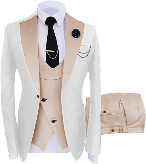 3 Piece Suit Men Slim Fit Champagne Wedding Groom Suit for Men Slim Fit Blazer Vest Pant Tuxedos Formal Suits US34,XXS at Amazon Men’s Clothing store White Blazer Vest, Suit For Men Wedding, Formal Suits Men, Suit Prom, Mens 3 Piece Suits, Prom Tuxedo, Dress Luxury, Prom Suits, Slim Fit Suits