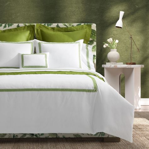 Astor Braid Duvet Cover - Grass Bed & Bath | Schumacher Grass Bed, Matouk Bedding, Indigo Bedding, Duvet Cover Full, Luxury Linens, Duvet Cover King, Gray Duvet Cover, Full Duvet Cover, Green Bedding