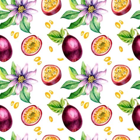 Watercolor Passion Flower, Passion Fruit Art, Passion Fruit Aesthetic, Maracuja Fruit, Passiflora Edulis, Menu Recipe, Photo Purple, Fruit Splash, Witch Coffee