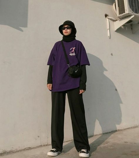 Outfit Hijab, Ootd Hijab, Review Produk, Hijab Fashion, Indonesia, Ootd, Purple, Pants, Black