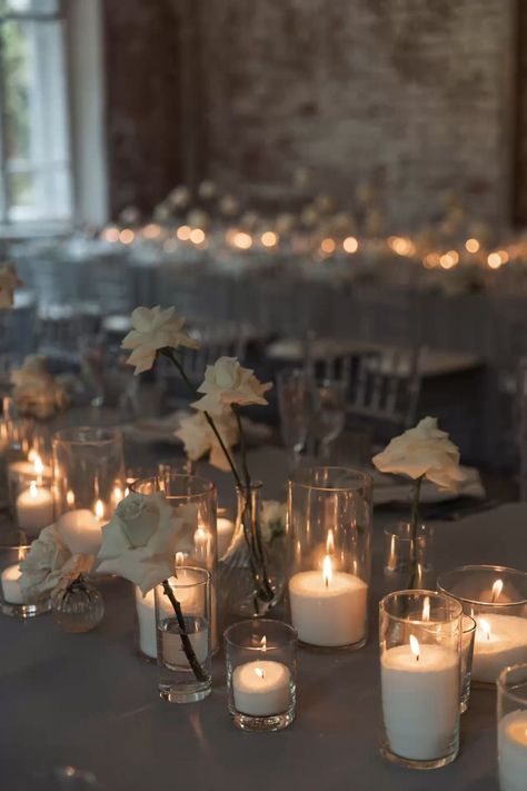 Candlelit Wedding Reception, White Wedding Table Decor, Wedding Stairs, Moody Wedding Decor, Wedding Aisle Outdoor, Candlelit Wedding, Wedding Candles Table, Neutral Wedding Colors, Enchanted Wedding