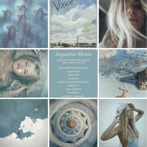 Moon Sign Aquarius, Moon In Aquarius Aesthetic, Aquarius Mood Board Aesthetic, Moon In Aquarius Woman, Aquarius Moon Aesthetic, Zodiacs Aesthetic, Aquarius Mood Board, Aquarius Venus Aesthetic, Aquarius Aesthetic Zodiac