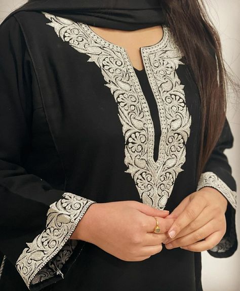 Tila Embroidery Work Suits, Kashmiri Tilla Embroidery Suits, Tila Work Suits, Kasmiri Embroidery Work Kurti, Tilla Designs Kashmiri Pheran, Kashmiri Pheran Designs For Women, Kasmiri Embroidery Work Suit, Kashmiri Tilla Suit Designs, Pheran Style Suit