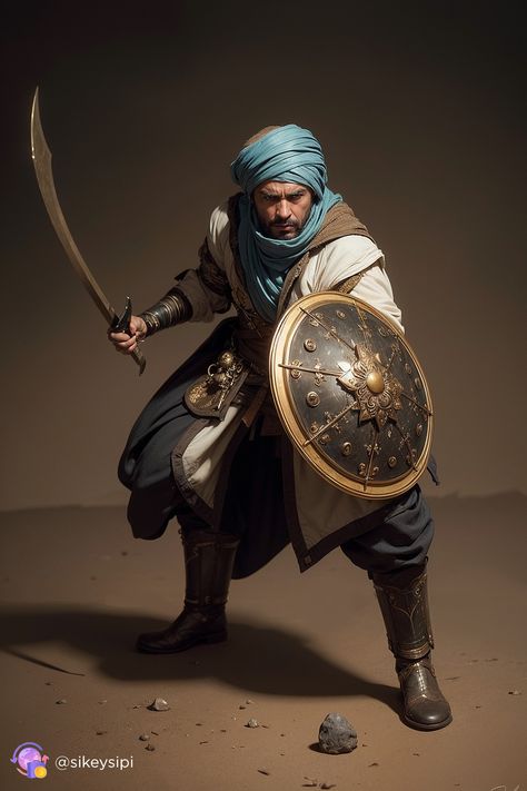 This image, crafted by Stable Diffusion, is perfect for illustrating epic stories and articles that bridge the past with the future. The blend of antiquity with modern technology makes it a valuable asset for any creative project. #EpicWarrior #AncientMeetsDigital #Storytelling #TechArt #PastAndFuture Persian Warrior Art, Arabian Armor, Arabian Warrior, Arab Warrior, Arabian Knights, Warriors Wallpaper, Heroic Fantasy, Tech Art, Fantasy Battle