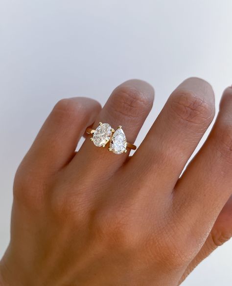 ✨ APRIL - RING SETS ✨⁠ ⁠ A stunning Pear & Oval Toi et Moi ⁠ ⁠ Ring Details:⁠ April Pear & Oval Toi et Moi ⁠ Lab Grown Diamond⁠ Pear: 1.13cts⁠ Oval: 1.32cts Two Stone Pear Engagement Ring, Two Diamond Wedding Ring, Tot Et Moi Engagement Ring, Three Stone Oval Ring, Most Popular Engagement Rings, Popular Engagement Rings, Engagement Ring Photos, Diamond Rings Design, Elegant Engagement Rings