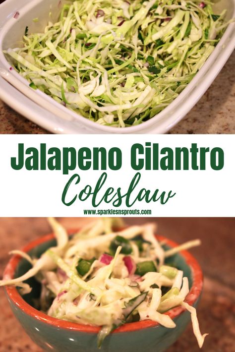 Jalapeño Cilantro Coleslaw is the perfect summer slaw.  It is loaded with tons of yummy and comes together in no time... and it is KETO friendly!! . #coleslaw #summer #side #jalapeno #cilantro #mustmake #sparklesnsprouts Jalapeno Coleslaw Recipes, Jalapeno Cilantro Coleslaw, Cilantro Lime Coleslaw Recipe, Pineapple Cilantro Coleslaw, Lime Coleslaw Recipe, Cilantro Coleslaw, Cilantro Lime Coleslaw Mexican Slaw, Cilantro Lime Coleslaw, Slaw For Tacos