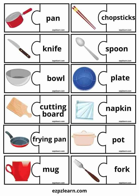 English Vocabulary Games, Kitchen For Kids, Phonics Puzzles, Preschool Charts, English Grammar For Kids, English Activities For Kids, English For Beginners, English Phonics, Learning English For Kids