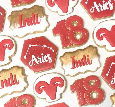 Aries Birthday Decorations, Champaign Illinois, Aries Birthday, Fire Signs, Cookie Art, Custom Cookies, Birthday Cookies, Sugar Cookies Decorated, Birthday Decorations