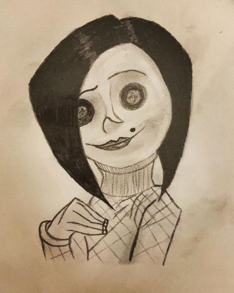 Drawing Ideas Horror Movie, Coraline Other Mother Drawing, Drawing Fall Ideas, Things To Draw With Color, Wybie Drawing, Caroline Drawing, Coraline Drawing Easy, Coraline Drawing Sketch, Coraline Drawings