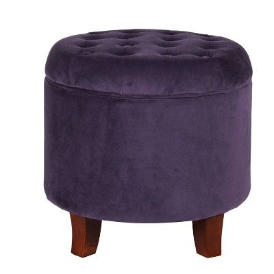 Tufted Round Ottoman, Purple Ottoman, Round Tufted Ottoman, Wooden Ottoman, Round Storage Ottoman, Purple And Brown, Brown Legs, Tufted Storage Ottoman, Bedrooms Ideas