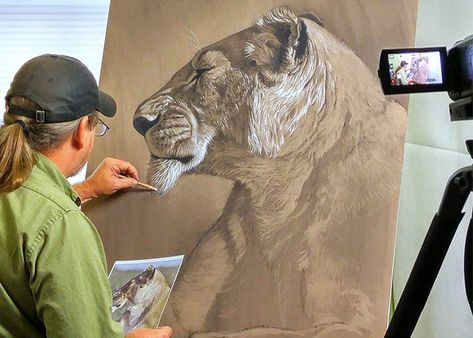 Drawing An Animal, Draw With Charcoal, Aaron Blaise, Charcoal Artists, Lion Portrait, Animal Illustration Art, Charcoal Portraits, Drawing Course, Big Cats Art