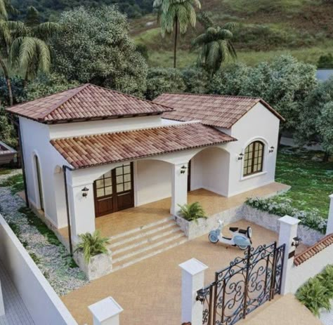 Simple Dream House, Ideas Para La Casa, Hacienda Style Homes, Bungalow Style House Plans, House Outer Design, Mud House, House Construction Plan, Spanish Style Homes, Beautiful House Plans