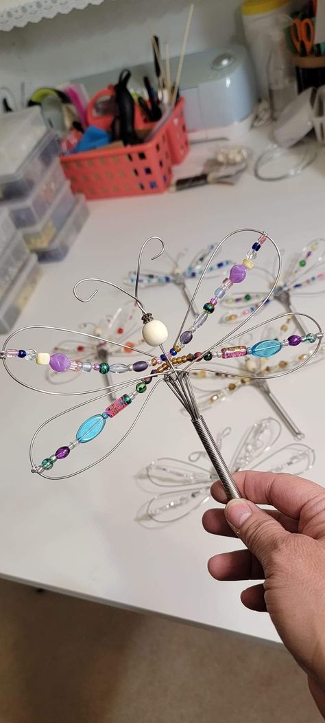 Credit to: Michelle Radman Dragonfly Diy, Wire Butterfly, Nature Camp, Dragonfly Artwork, Girls Night Crafts, Dragon Fly Craft, Kitchen Whisk, Find Your Peace, Tree Projects