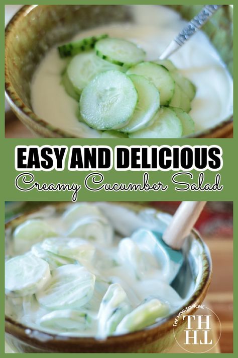 Easy to make creamy cucumber salad. Perfect for picnics and summer party entertaining. Great salad recipe. Creamy Vinegar Cucumber Salad, Cucumber Salad Recipes Vinegar, Cucumbers And Sour Cream, Sour Cream Cucumber Salad, Cream Cucumber Salad, Creamed Cucumber Salad, Cucumber Side, Cucumber Salad Vinegar, Easy Cucumber Salad