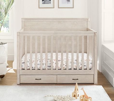 Rory 4-in-1 Convertible Storage Crib | Pottery Barn Kids Bedroom Nursery Combo, Aspen Bedroom, Nursery 2023, Dentil Molding, Extra Wide Dresser, Dentil Moulding, Baby Moses, Baby Moses Basket, Changing Tables