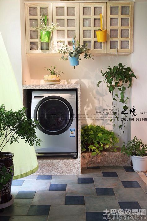 Balcony laundry room Terrace Washing Machine Ideas, Washing Machine Area Ideas In Balcony, Washing Machine In Balcony, Washing Machine Area Ideas Outdoor, Balcony Bar Ideas, Washing Machine Area Ideas, Outbuilding Ideas, Laundry Idea, Washing Area