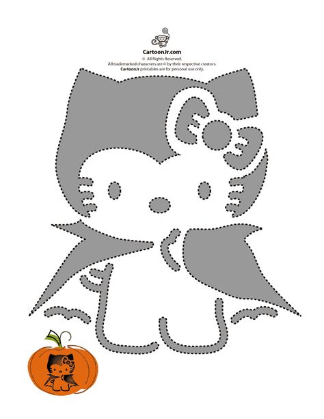 Hello Kitty Pumpkin Stencils. This would look so cute on a gourd. Try it! Pumpkin Patterns Free, Printable Pumpkin Stencils, Kitty Pumpkin, Pumpkin Carving Stencils Free, Moldes Halloween, Halloween Pumpkin Stencils, Hello Kitty Pumpkin, Halloween Pumpkin Carving Stencils, Free Stencils Printables