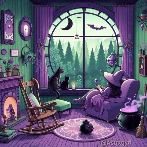 Witchy Room, Weekend Home, Witch Room, Pagan Spirituality, Witchy Aesthetic, Gothic Fantasy Art, Purple Halloween, Magic Aesthetic, Cat Character