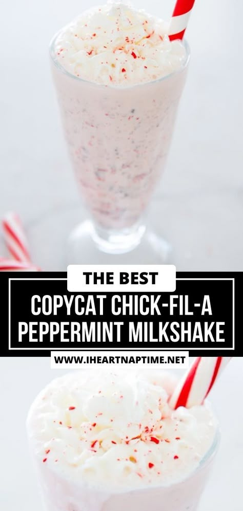 This tastes just like the Chick-fil-A peppermint milkshake! This copycat recipe is easy to make at home and is thick and creamy with peppermint flavor and chocolate chips. Copycat Chick Fil A Peppermint Milkshake, Chick Fil A Peppermint Milkshake, Peppermint Shake Recipe, Peppermint Milkshake Recipe, Peppermint Shake, Peppermint Milkshake, Cupcakes Simple, I Heart Naptime Recipes, Peppermint Dessert