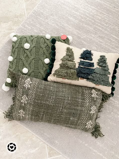 Green Plaid Christmas Pillows, Christmas Decor Pillows, Christmas Pillows On Couch, Green Christmas Pillows, Christmas Pillow Ideas, Christmas Couch Pillows, Diy Christmas Pillows, Three Christmas Trees, Christmas Pillows Diy