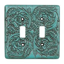 Turquoise Tooled Leather Double Switch Plate Southwest Bedrooms, Rustic Switch Plate Covers, Rustic Light Switch Covers, Rustic Switch Plates, Turquoise Wall, Turquoise Walls, Dream Farmhouse, Black Forest Decor, Leather Tooling Patterns