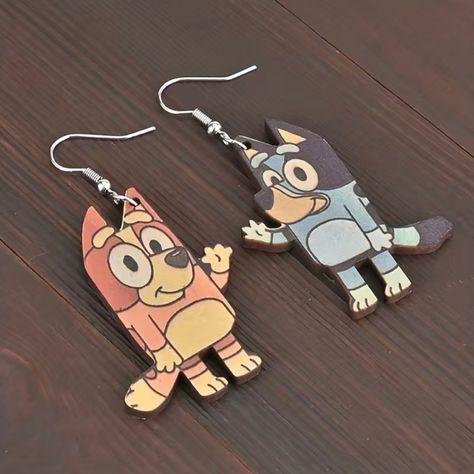 Adorable Bluey Cartoon Dangle Earrings Brand New In Packaging Lightweight Acrylic Material Reasonable Offers Gladly Accepted Bluey Merch, Bluey Stuff, Bluey Cartoon, Bingo Funny, Bottle Cap Earrings, Frog Costume, Brooke Monk, Fav Products, Claw Earrings