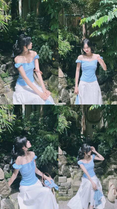 Long Skirt Poses Photo Ideas, Long Skirt Photoshoot, Korean Beach Outfit, Korean Beach, Poses With Friends, Ootd Poses, Bff Poses, Fairy Outfit, Graduation Photography Poses