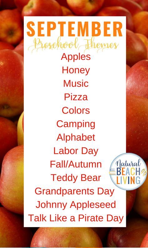 20+ September Preschool Themes with Lesson Plans and Activities, Free Printable List of Themes for Preschool, Preschool Weekly Themes and Activities for September, Plus, This September Preschool Themes Page is full of activities for science, math, crafts, learning about apples, the alphabet, autumn, hands-on activities, language, writing and more. #preschool #fallactivities #preschoolactivities Weekly Themes And Activities, September Preschool Themes, Activities For September, Preschool Weekly Themes, Preschool Monthly Themes, Prek Themes, List Of Themes, Themes For Preschool, September Lessons