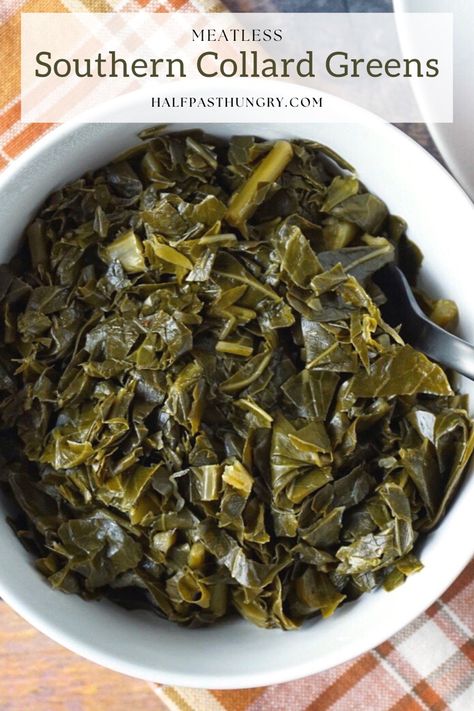 Collard greens are a Southern staple and have always been a staple in my family for Sunday dinners, Easter, Thanksgiving, Christmas, New Years and pretty much anytime we want them. This recipe is a meatless take on a Southern favorite dish. This Meatless Southern Collard Greens recipe is full of flavor and tender and it's the perfect side dish for your holiday dinners. Smoked Turkey Necks, Easy Collard Greens Recipe, Vegetarian Collard Greens, Greens Recipe Soul Food, Southern Collard Greens, Collard Greens Recipe, Sunday Dinners, Holiday Dinners, Southern Cooking