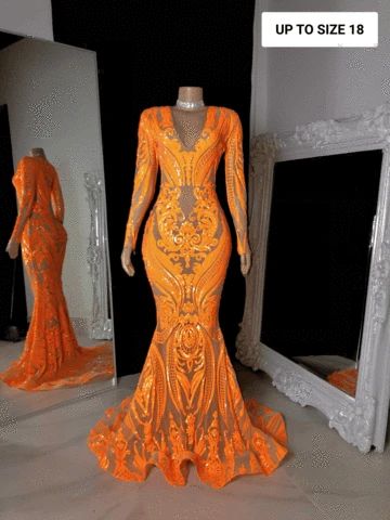 Orange Mermaid Prom Dress, Long Sleeve Mermaid Prom Dress, Orange Mermaid, Orange Prom Dresses, Prom Dresses Long Lace, Prom Dresses Long Mermaid, Prom Girl Dresses, Mermaid Prom Dress, Long Sleeve Prom