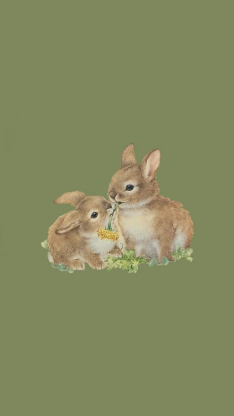 Easter Aesthetic Bunny, Vintage Easter Wallpaper Iphone, Bunnies Wallpaper Aesthetic, Vintage Bunny Wallpaper, Green Rabbit Wallpaper, Easter Lockscreen, Bunny Lock Screen Wallpaper, Green Sanrio Wallpaper, Aesthetic Rabbit Wallpaper