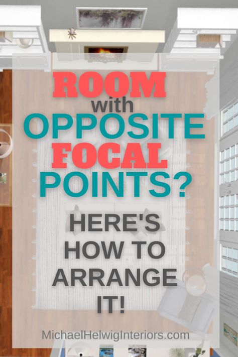 Opposite focal points are not ideal, but sometimes can’t be avoided. There must be a gravitational pull towards something in a room with opposite focal points or you’ll end up an unfocused room. Narrow Living Room Dining Room Combo Small Spaces, 2 Focal Points In Living Room, Off Center Living Room, 70s Living Room Aesthetic, Focal Point Living Room, Ways To Use Wallpaper, Wallpaper In Home, Living Room 70s, Narrow Family Room