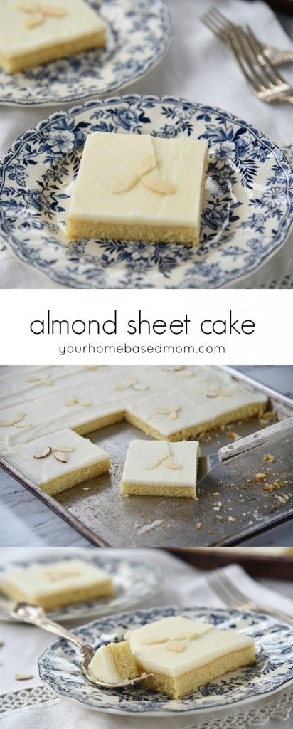 Almond Sheet Cake Dessert Recipe | Your Homebased Mom - Almond Sheet Cake is the perfect way to feed a crowd and make all the almond lovers in your family happy. Almond Texas Sheet Cake, Sheet Pan Vanilla Cake Recipes, Vanilla Cake Recipe Sheet Pan, White Texas Almond Sheet Cake 12 Tomatoes, Almond Sheet Cake Recipe, White Texas Sheet Cake, Blueberry Muffin Recipe Easy, Texas Sheet Cake, Brownie Desserts