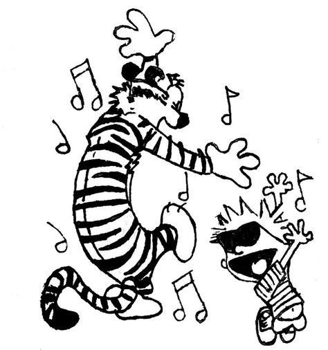 Calvin and Hobbes dancing Calvin And Hobbes Tattoo, Best Calvin And Hobbes, Calvin Und Hobbes, Calvin And Hobbes Quotes, Calvin And Hobbes Comics, Sick Boy, Black And White Comics, Calvin Hobbes, Tattoo Inspiration Men