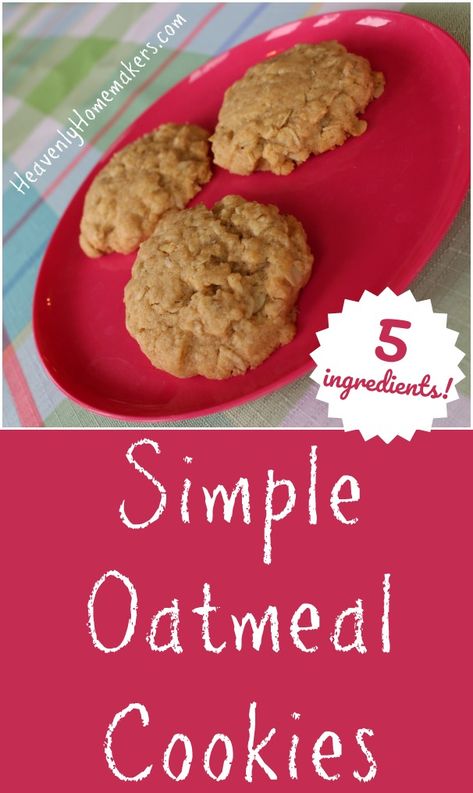 Simple Oatmeal Cookies (5-Ingredients!) | Heavenly Homemakers Simple Oatmeal Cookies, Coconut Flour Banana Muffins, Simple Oatmeal, Oatmeal Cookies Recipes Easy, Butter Cookie Recipe Easy, Dairy Free Muffins, Low Sugar Treats, Oatmeal Cookies Easy, Freezer Cooking Recipes